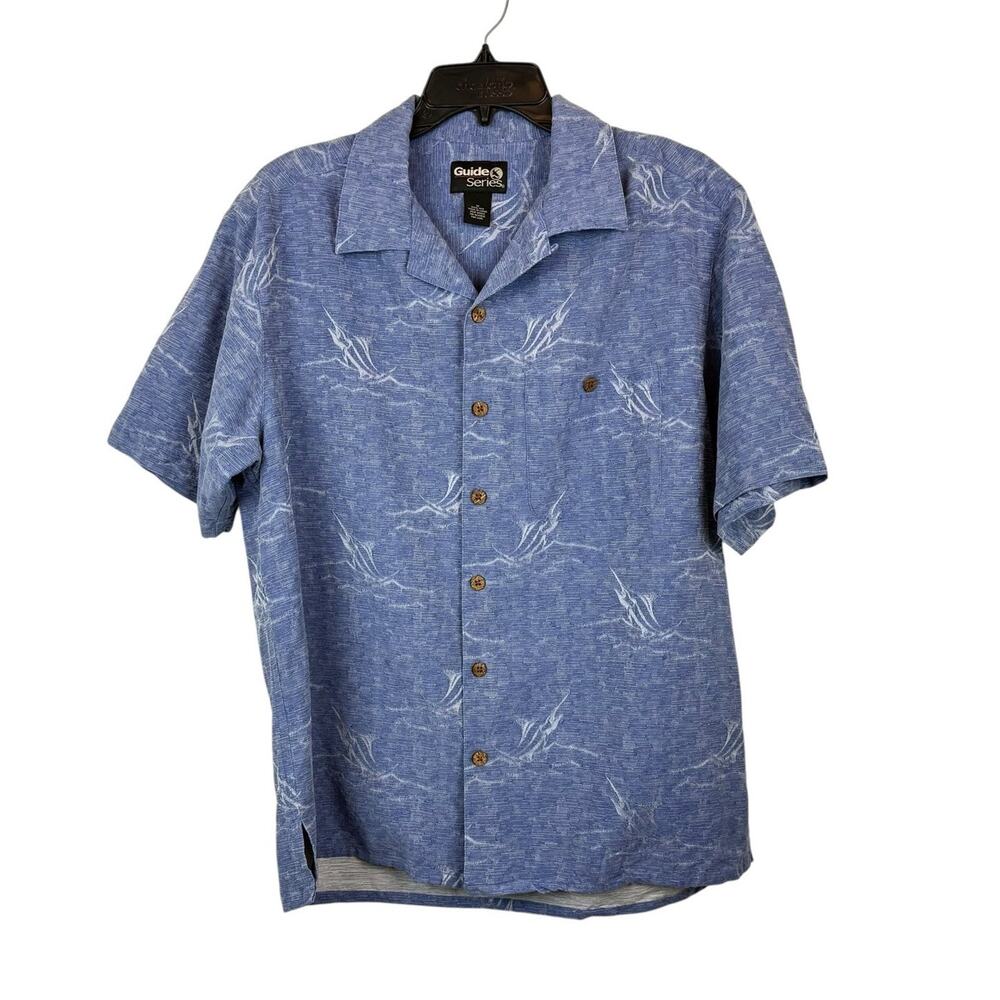 Vtg Guide Series Silk Blue Marlin Swordfish Hawaiian Shirt Sz Med‎ EUC
